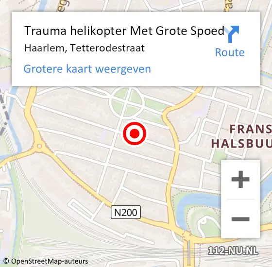 Locatie op kaart van de 112 melding: Trauma helikopter Met Grote Spoed Naar Haarlem, Tetterodestraat op 17 oktober 2023 16:13