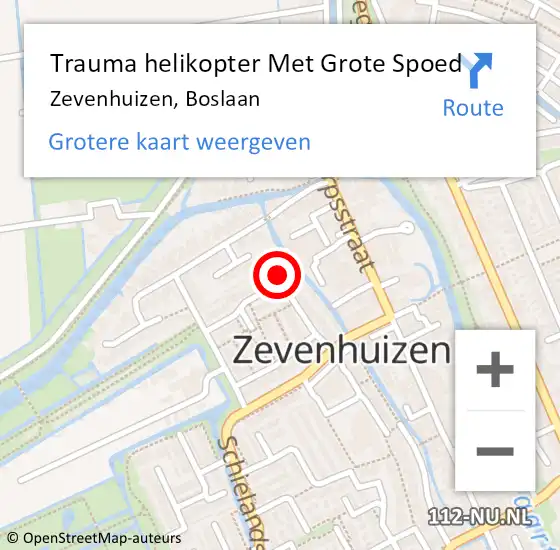 Locatie op kaart van de 112 melding: Trauma helikopter Met Grote Spoed Naar Zevenhuizen, Boslaan op 17 oktober 2023 16:28