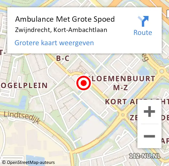 Locatie op kaart van de 112 melding: Ambulance Met Grote Spoed Naar Zwijndrecht, Kort-Ambachtlaan op 17 oktober 2023 16:29