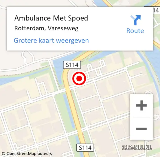 Locatie op kaart van de 112 melding: Ambulance Met Spoed Naar Rotterdam, Vareseweg op 17 oktober 2023 16:38