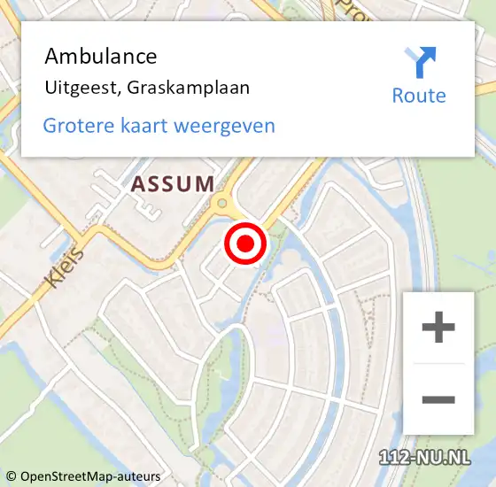 Locatie op kaart van de 112 melding: Ambulance Uitgeest, Graskamplaan op 17 oktober 2023 16:45