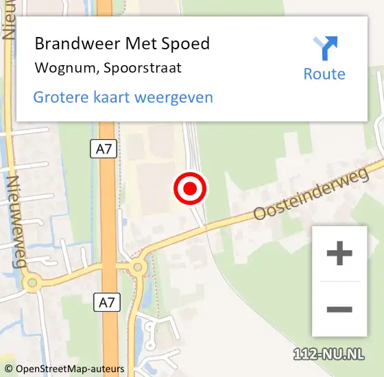 Locatie op kaart van de 112 melding: Brandweer Met Spoed Naar Wognum, Spoorstraat op 17 oktober 2023 16:47