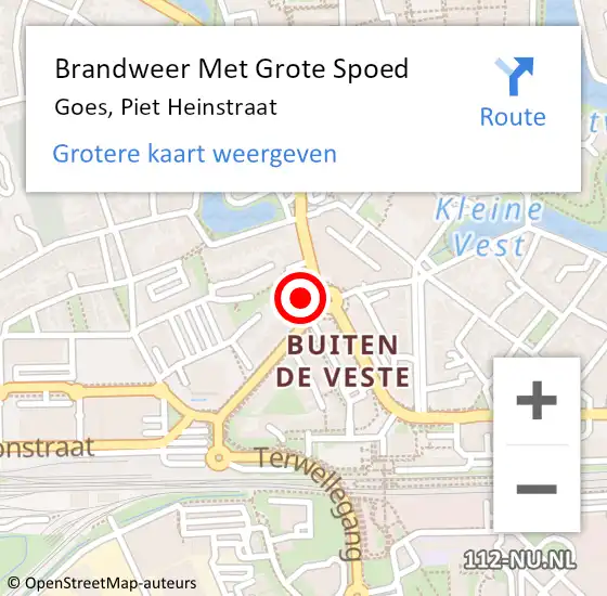 Locatie op kaart van de 112 melding: Brandweer Met Grote Spoed Naar Goes, Piet Heinstraat op 11 september 2014 22:07