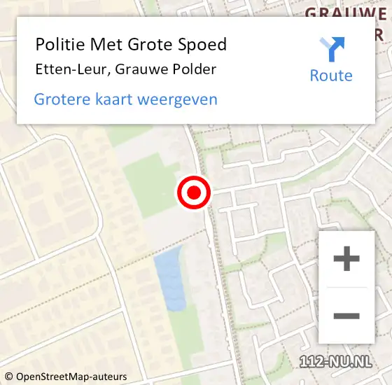 Locatie op kaart van de 112 melding: Politie Met Grote Spoed Naar Etten-Leur, Grauwe Polder op 17 oktober 2023 17:22