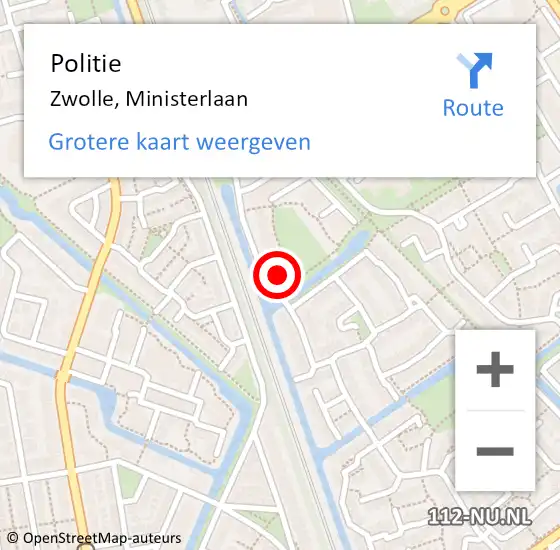 Locatie op kaart van de 112 melding: Politie Zwolle, Ministerlaan op 17 oktober 2023 17:32