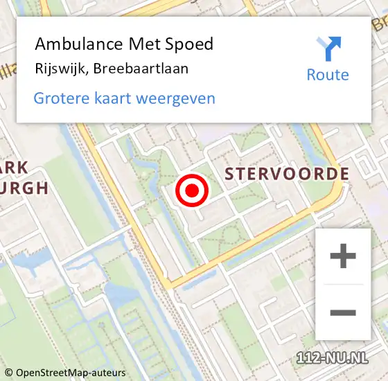 Locatie op kaart van de 112 melding: Ambulance Met Spoed Naar Rijswijk, Breebaartlaan op 17 oktober 2023 17:37