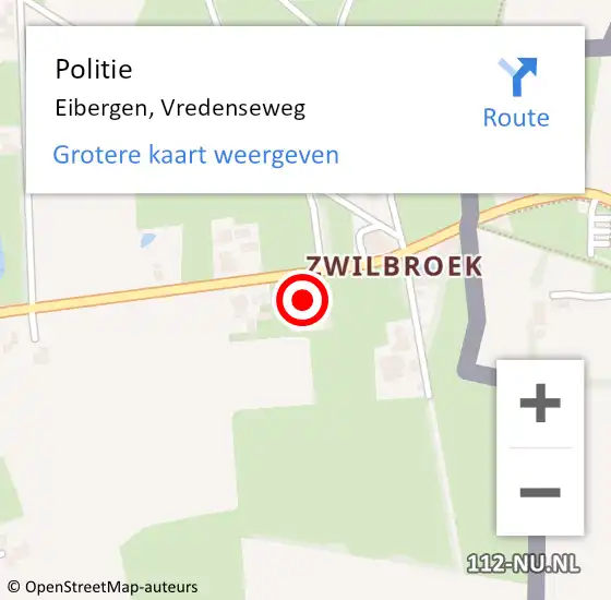 Locatie op kaart van de 112 melding: Politie Eibergen, Vredenseweg op 17 oktober 2023 17:43