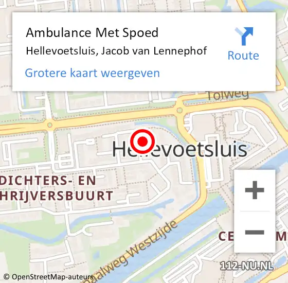 Locatie op kaart van de 112 melding: Ambulance Met Spoed Naar Hellevoetsluis, Jacob van Lennephof op 17 oktober 2023 17:45