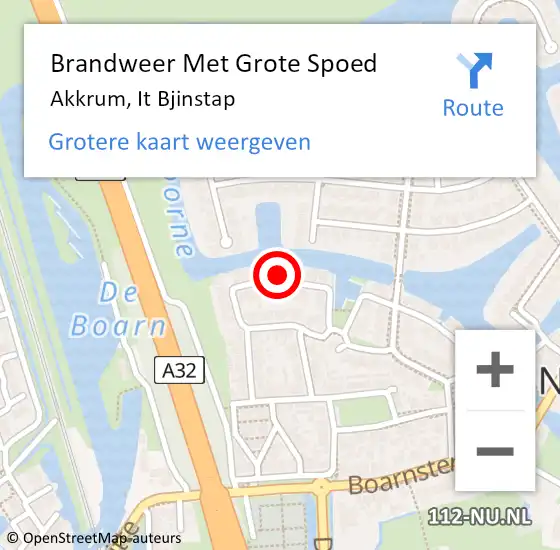 Locatie op kaart van de 112 melding: Brandweer Met Grote Spoed Naar Akkrum, It Bjinstap op 17 oktober 2023 18:05