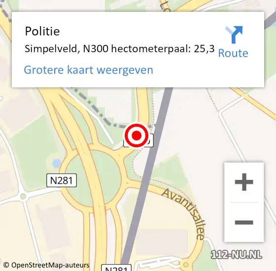 Locatie op kaart van de 112 melding: Politie Simpelveld, N300 hectometerpaal: 25,3 op 17 oktober 2023 18:14