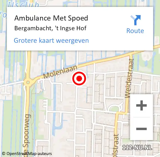 Locatie op kaart van de 112 melding: Ambulance Met Spoed Naar Bergambacht, 't Ingse Hof op 17 oktober 2023 18:41