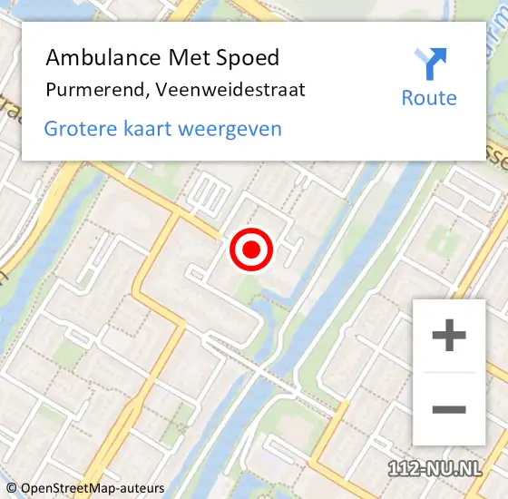 Locatie op kaart van de 112 melding: Ambulance Met Spoed Naar Purmerend, Veenweidestraat op 17 oktober 2023 18:55