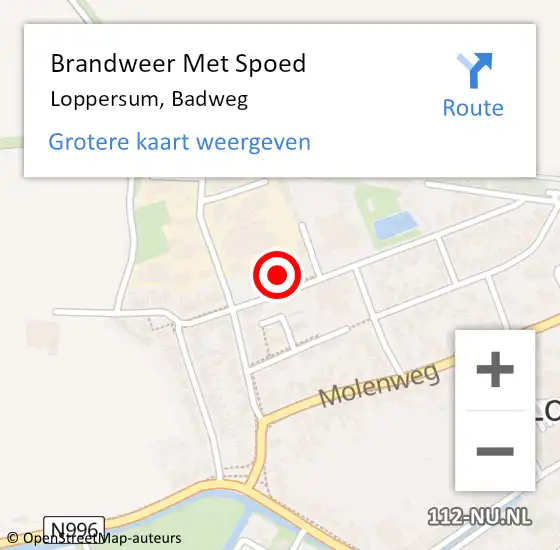 Locatie op kaart van de 112 melding: Brandweer Met Spoed Naar Loppersum, Badweg op 17 oktober 2023 19:12