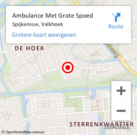 Locatie op kaart van de 112 melding: Ambulance Met Grote Spoed Naar Spijkenisse, Valkhoek op 17 oktober 2023 19:33