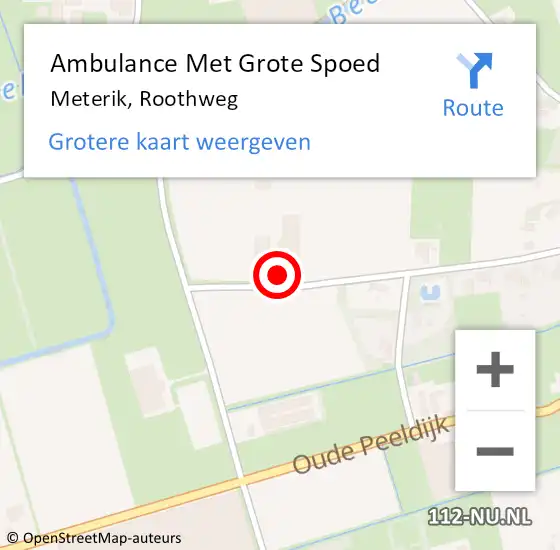 Locatie op kaart van de 112 melding: Ambulance Met Grote Spoed Naar Meterik, Roothweg op 11 september 2014 22:39