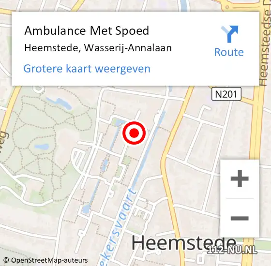 Locatie op kaart van de 112 melding: Ambulance Met Spoed Naar Heemstede, Wasserij-Annalaan op 17 oktober 2023 19:43