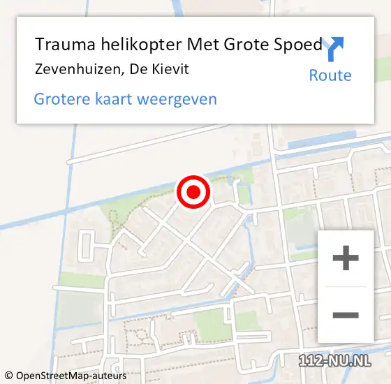 Locatie op kaart van de 112 melding: Trauma helikopter Met Grote Spoed Naar Zevenhuizen, De Kievit op 17 oktober 2023 19:48