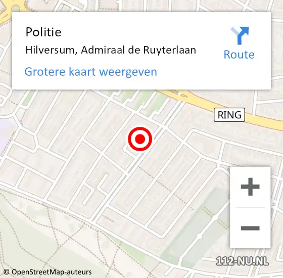 Locatie op kaart van de 112 melding: Politie Hilversum, Admiraal de Ruyterlaan op 17 oktober 2023 19:50