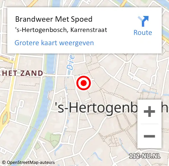 Locatie op kaart van de 112 melding: Brandweer Met Spoed Naar 's-Hertogenbosch, Karrenstraat op 17 oktober 2023 19:55