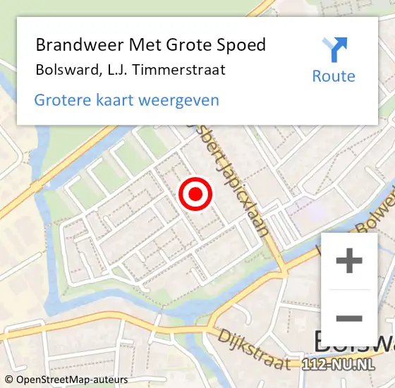 Locatie op kaart van de 112 melding: Brandweer Met Grote Spoed Naar Bolsward, L.J. Timmerstraat op 17 oktober 2023 20:01