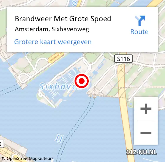 Locatie op kaart van de 112 melding: Brandweer Met Grote Spoed Naar Amsterdam, Sixhavenweg op 17 oktober 2023 20:06