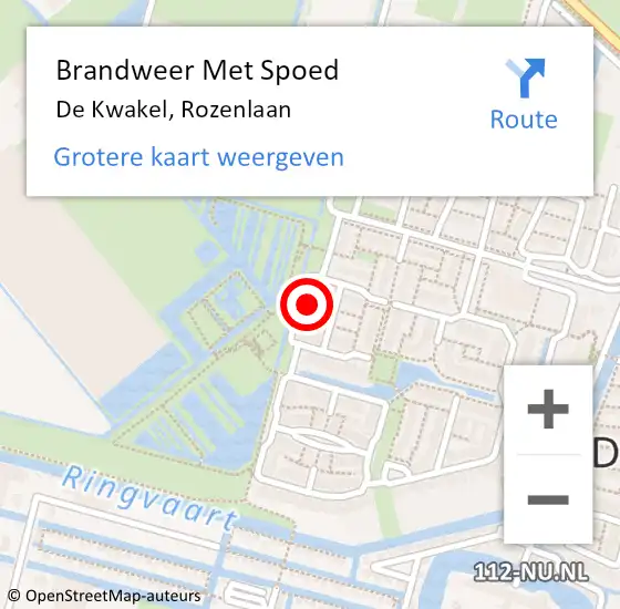 Locatie op kaart van de 112 melding: Brandweer Met Spoed Naar De Kwakel, Rozenlaan op 17 oktober 2023 20:23