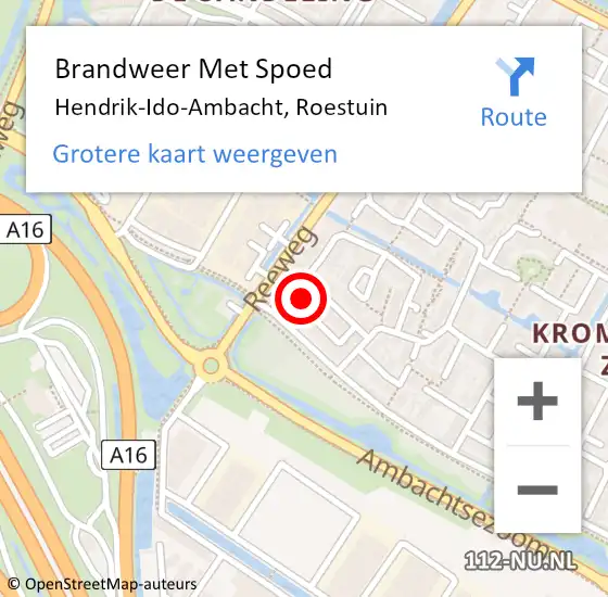 Locatie op kaart van de 112 melding: Brandweer Met Spoed Naar Hendrik-Ido-Ambacht, Roestuin op 17 oktober 2023 20:28