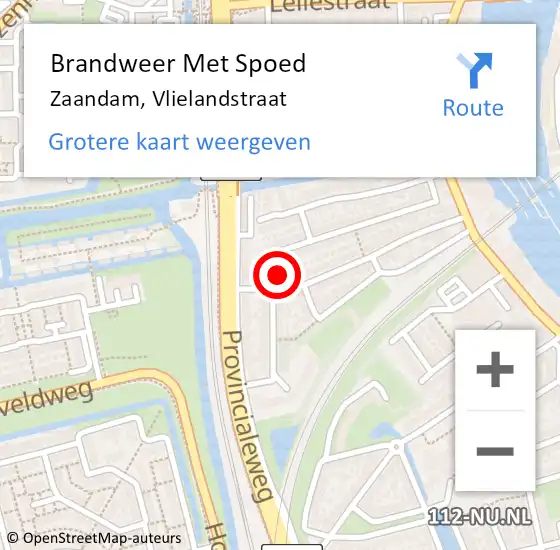 Locatie op kaart van de 112 melding: Brandweer Met Spoed Naar Zaandam, Vlielandstraat op 17 oktober 2023 21:13