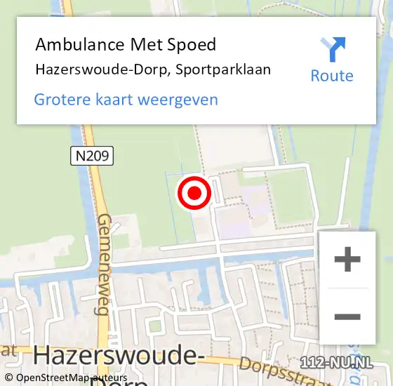 Locatie op kaart van de 112 melding: Ambulance Met Spoed Naar Hazerswoude-Dorp, Sportparklaan op 17 oktober 2023 21:26