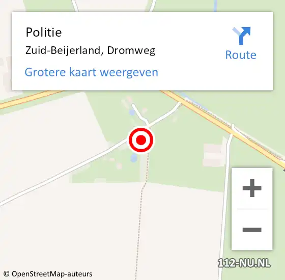 Locatie op kaart van de 112 melding: Politie Zuid-Beijerland, Dromweg op 17 oktober 2023 22:00