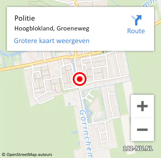 Locatie op kaart van de 112 melding: Politie Hoogblokland, Groeneweg op 17 oktober 2023 22:11