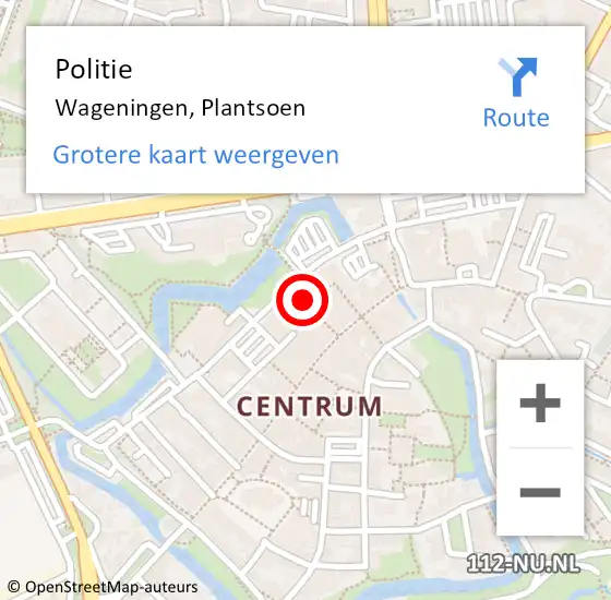 Locatie op kaart van de 112 melding: Politie Wageningen, Plantsoen op 17 oktober 2023 22:22