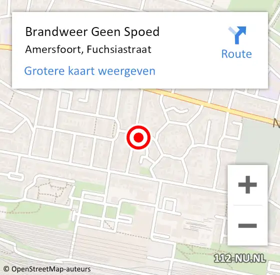 Locatie op kaart van de 112 melding: Brandweer Geen Spoed Naar Amersfoort, Fuchsiastraat op 17 oktober 2023 22:30