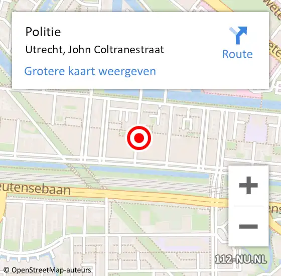 Locatie op kaart van de 112 melding: Politie Utrecht, John Coltranestraat op 17 oktober 2023 22:36