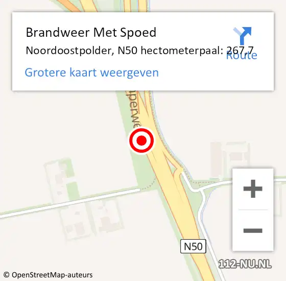 Locatie op kaart van de 112 melding: Brandweer Met Spoed Naar Noordoostpolder, N50 hectometerpaal: 267,7 op 17 oktober 2023 22:45