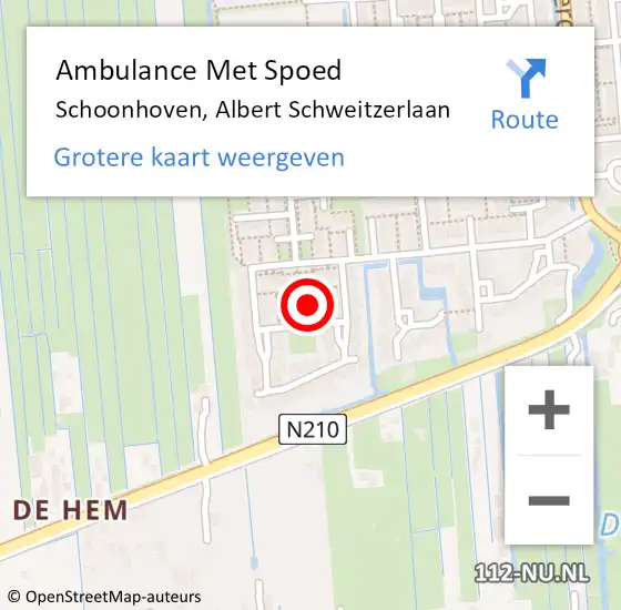 Locatie op kaart van de 112 melding: Ambulance Met Spoed Naar Schoonhoven, Albert Schweitzerlaan op 17 oktober 2023 22:48