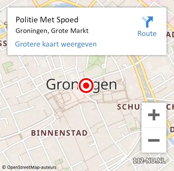 Locatie op kaart van de 112 melding: Politie Met Spoed Naar Groningen, Grote Markt op 17 oktober 2023 23:44