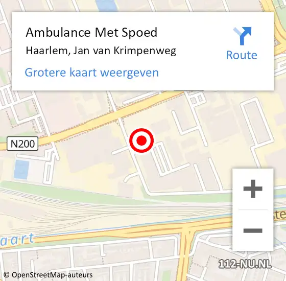 Locatie op kaart van de 112 melding: Ambulance Met Spoed Naar Haarlem, Jan van Krimpenweg op 18 oktober 2023 00:27