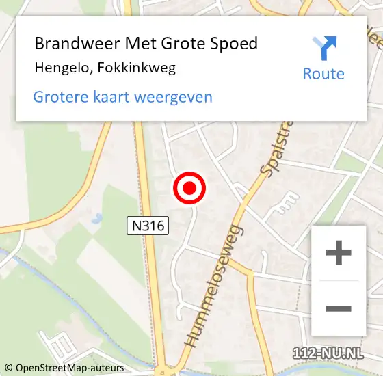 Locatie op kaart van de 112 melding: Brandweer Met Grote Spoed Naar Hengelo, Fokkinkweg op 18 oktober 2023 00:50