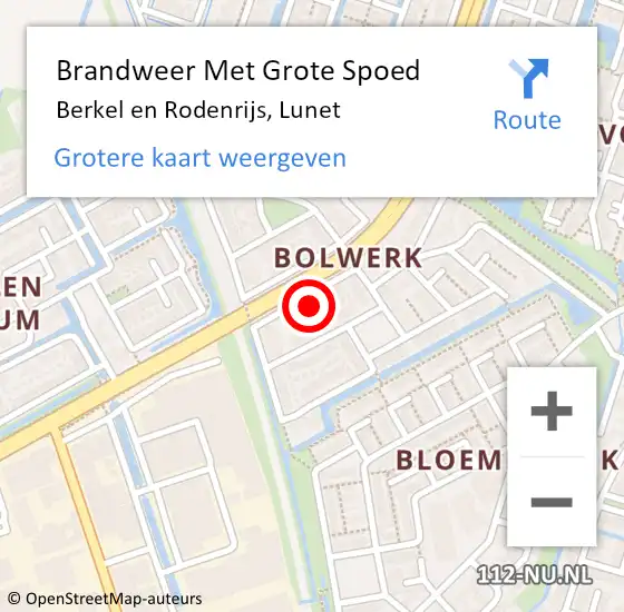 Locatie op kaart van de 112 melding: Brandweer Met Grote Spoed Naar Berkel en Rodenrijs, Lunet op 18 oktober 2023 01:30