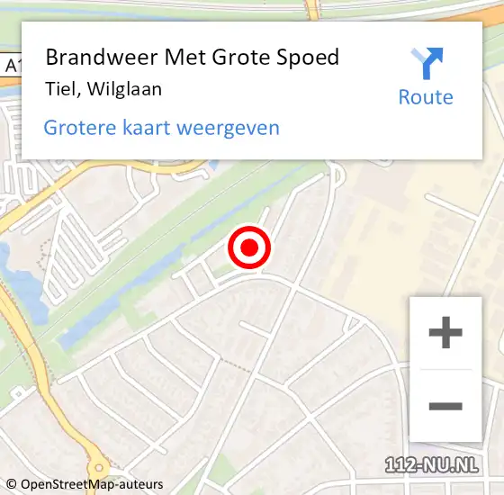 Locatie op kaart van de 112 melding: Brandweer Met Grote Spoed Naar Tiel, Wilglaan op 18 oktober 2023 01:38