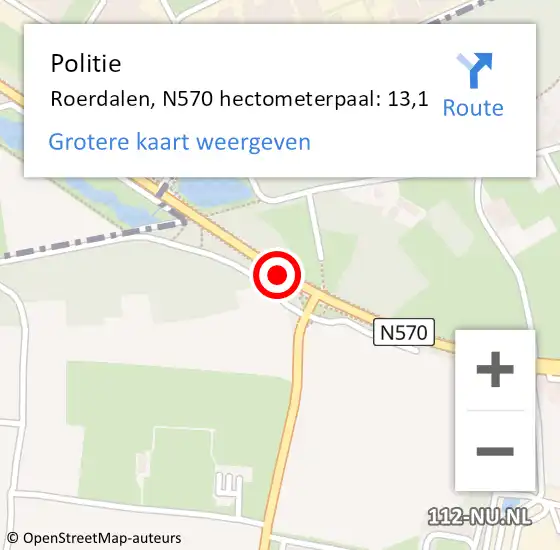 Locatie op kaart van de 112 melding: Politie Roerdalen, N570 hectometerpaal: 13,1 op 18 oktober 2023 02:04