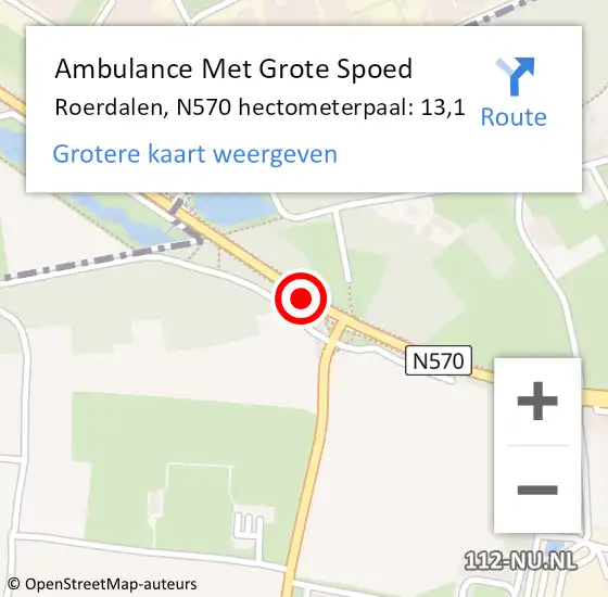 Locatie op kaart van de 112 melding: Ambulance Met Grote Spoed Naar Roerdalen, N570 hectometerpaal: 13,1 op 18 oktober 2023 02:05