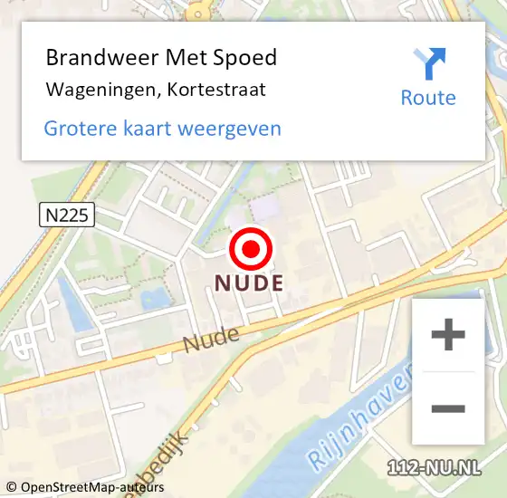 Locatie op kaart van de 112 melding: Brandweer Met Spoed Naar Wageningen, Kortestraat op 18 oktober 2023 02:33