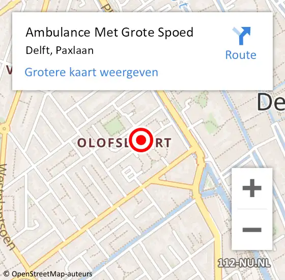 Locatie op kaart van de 112 melding: Ambulance Met Grote Spoed Naar Delft, Paxlaan op 18 oktober 2023 02:43