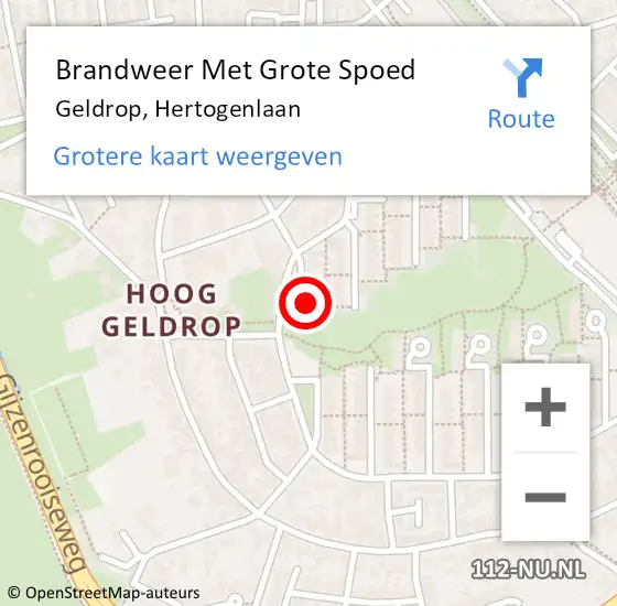 Locatie op kaart van de 112 melding: Brandweer Met Grote Spoed Naar Geldrop, Hertogenlaan op 18 oktober 2023 04:00