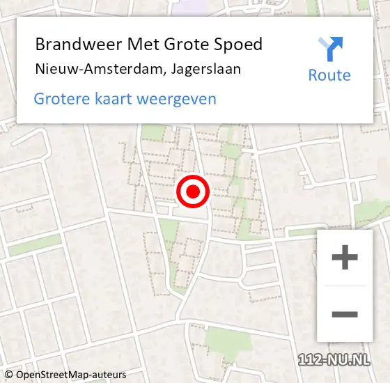 Locatie op kaart van de 112 melding: Brandweer Met Grote Spoed Naar Nieuw-Amsterdam, Jagerslaan op 18 oktober 2023 04:03
