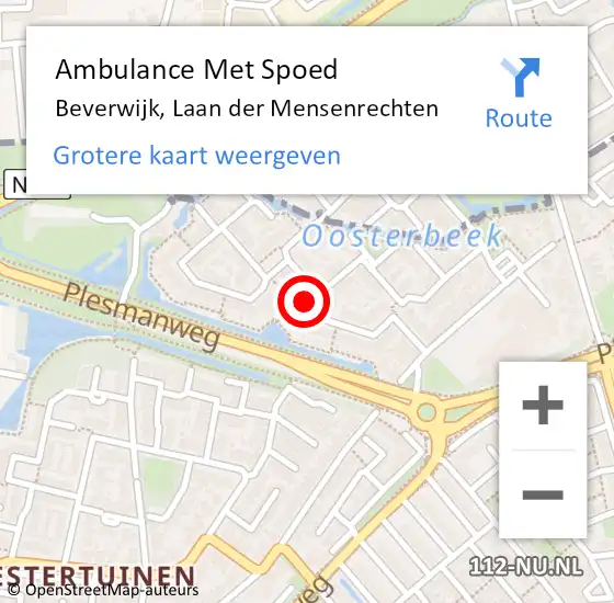 Locatie op kaart van de 112 melding: Ambulance Met Spoed Naar Beverwijk, Laan der Mensenrechten op 18 oktober 2023 04:07