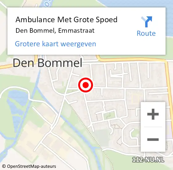 Locatie op kaart van de 112 melding: Ambulance Met Grote Spoed Naar Den Bommel, Emmastraat op 18 oktober 2023 04:32