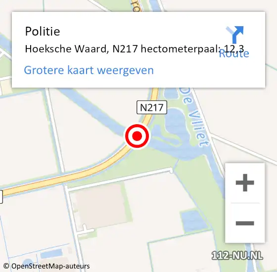 Locatie op kaart van de 112 melding: Politie Hoeksche Waard, N217 hectometerpaal: 12,3 op 18 oktober 2023 07:38